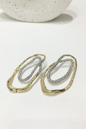 Exaggerated Geometric Earrings for Slim Faces, Color-Blocking Gold and Silver, Irregular Oval Design, Trendy European and American Style