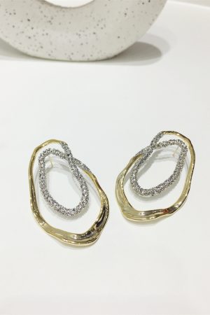 Exaggerated Geometric Earrings for Slim Faces, Color-Blocking Gold and Silver, Irregular Oval Design, Trendy European and American Style