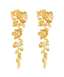 Exaggerated Golden Flower Long Earrings for Women, Luxury Tassel Leaf Design, High-End Statement Travel Ear Studs