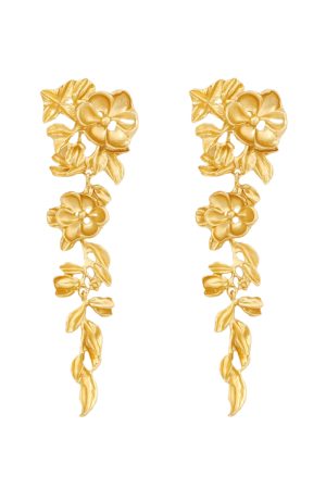 Exaggerated Golden Flower Long Earrings for Women, Luxury Tassel Leaf Design, High-End Statement Travel Ear Studs