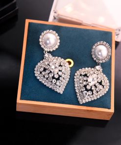 Exaggerated Heart-Shaped Drop Earrings for Women, Silver Pearl Studs, Trendy Korean & Japanese Accessories for 2025