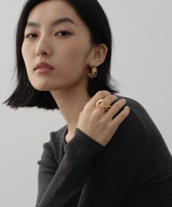 Exaggerated Irregular Wave Pleated Horn-Shaped Earrings - European American Heavy Industrial Style, High Color Retention Fashion Jewelry