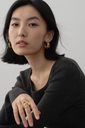 Exaggerated Irregular Wave Pleated Horn-Shaped Earrings - European American Heavy Industrial Style, High Color Retention Fashion Jewelry