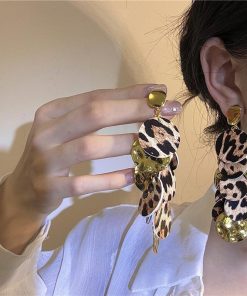 Exaggerated Leopard Print Round Tassel Earrings - Retro Long Sexy Ear Accessories for a Bold Statement Look
