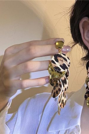 Exaggerated Leopard Print Round Tassel Earrings - Retro Long Sexy Ear Accessories for a Bold Statement Look