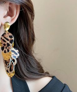 Exaggerated Leopard Print Round Tassel Earrings - Retro Long Sexy Ear Accessories for a Bold Statement Look