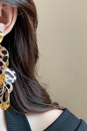 Exaggerated Leopard Print Round Tassel Earrings - Retro Long Sexy Ear Accessories for a Bold Statement Look
