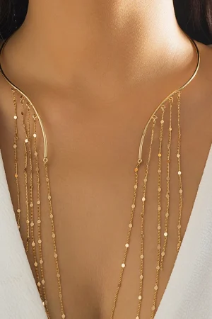 Exaggerated Long Tassel Punk Choker Necklace with Imitation Pearls - European and American Fashion Statement Jewelry
