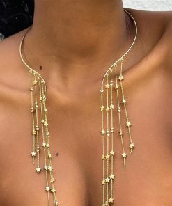 Exaggerated Long Tassel Punk Choker Necklace with Imitation Pearls - European and American Fashion Statement Jewelry