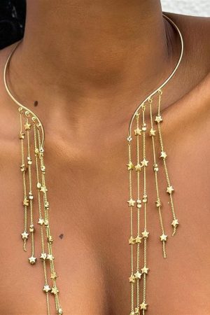 Exaggerated Long Tassel Punk Choker Necklace with Imitation Pearls - European and American Fashion Statement Jewelry