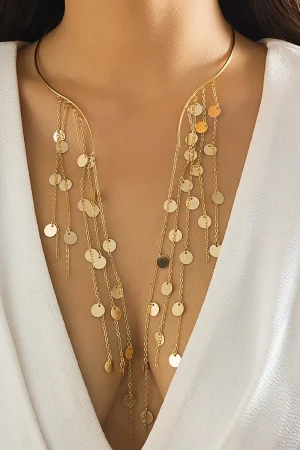 Exaggerated Long Tassel Punk Choker Necklace with Imitation Pearls - European and American Fashion Statement Jewelry