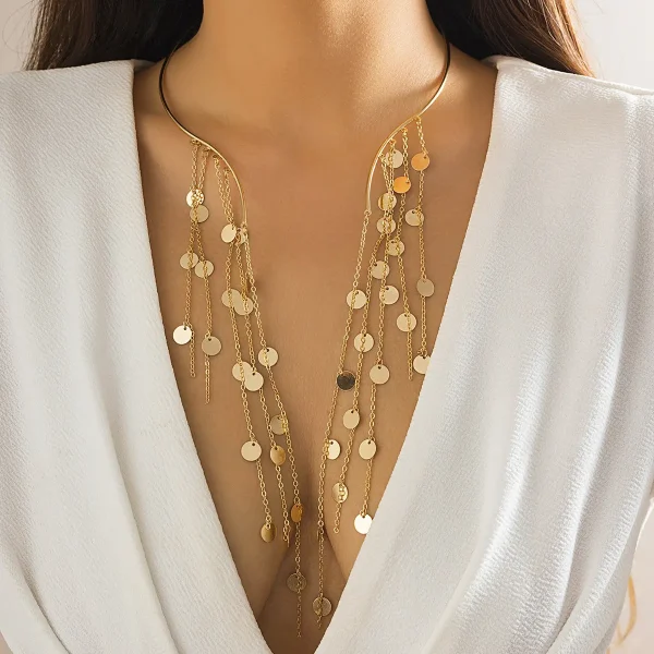 Exaggerated Long Tassel Punk Choker Necklace with Imitation Pearls - European and American Fashion Statement Jewelry