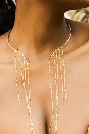 Exaggerated Long Tassel Punk Choker Necklace with Imitation Pearls - European and American Fashion Statement Jewelry