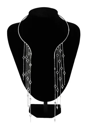 Exaggerated Long Tassel Punk Choker Necklace with Imitation Pearls - European and American Fashion Statement Jewelry