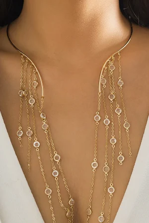 Exaggerated Long Tassel Punk Choker Necklace with Imitation Pearls - European and American Fashion Statement Jewelry