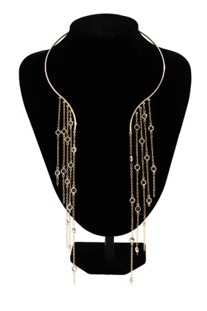 Exaggerated Long Tassel Punk Choker Necklace with Imitation Pearls - European and American Fashion Statement Jewelry