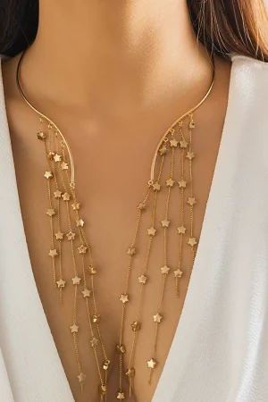 Exaggerated Long Tassel Punk Choker Necklace with Imitation Pearls - European and American Fashion Statement Jewelry