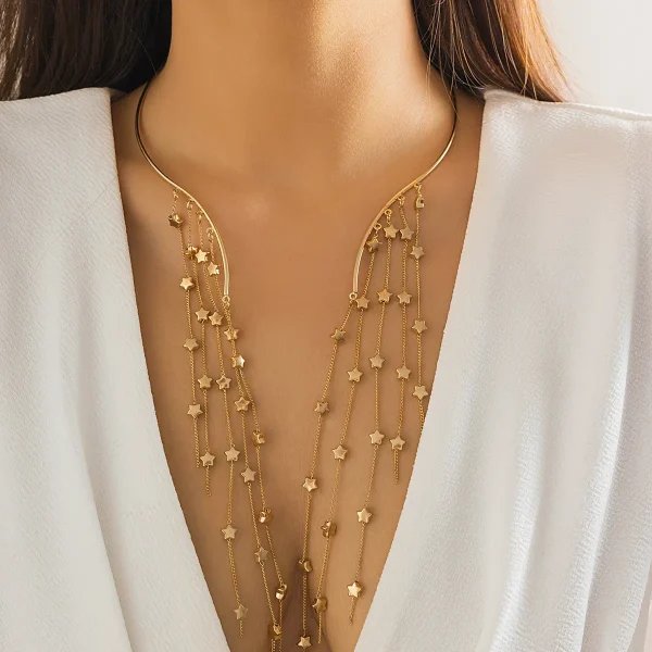 Exaggerated Long Tassel Punk Choker Necklace with Imitation Pearls - European and American Fashion Statement Jewelry