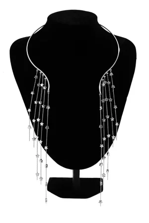 Exaggerated Long Tassel Punk Choker Necklace with Imitation Pearls - European and American Fashion Statement Jewelry