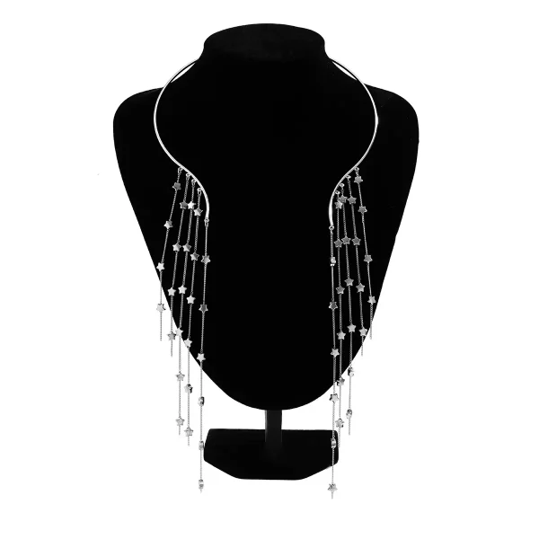 Exaggerated Long Tassel Punk Choker Necklace with Imitation Pearls - European and American Fashion Statement Jewelry