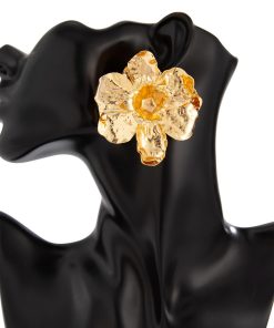 Exaggerated Metal Flower Earrings - 3D Pleated Floral Design, European and American Fashion Statement Jewelry