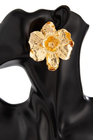 Exaggerated Metal Flower Earrings - 3D Pleated Floral Design, European and American Fashion Statement Jewelry