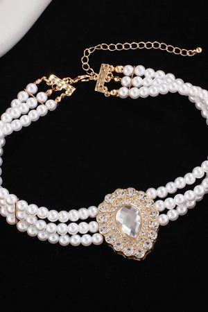 Exaggerated Multi-Layer Teardrop Pearl Necklace with Diamond Inlay - Light Luxury European and American Fashion Jewelry