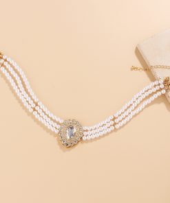 Exaggerated Multi-Layer Teardrop Pearl Necklace with Diamond Inlay - Light Luxury European and American Fashion Jewelry