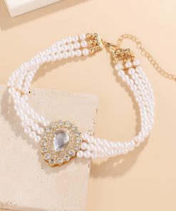 Exaggerated Multi-Layer Teardrop Pearl Necklace with Diamond Inlay - Light Luxury European and American Fashion Jewelry