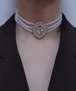 Exaggerated Multi-Layer Teardrop Pearl Necklace with Diamond Inlay - Light Luxury European and American Fashion Jewelry
