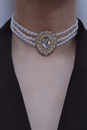 Exaggerated Multi-Layer Teardrop Pearl Necklace with Diamond Inlay - Light Luxury European and American Fashion Jewelry