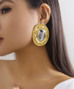Exaggerated Oval Shiny Metal Earrings - Retro Geometric Style for Women, Chic European and American Fashion Jewelry