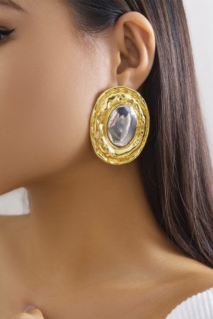 Exaggerated Oval Shiny Metal Earrings - Retro Geometric Style for Women, Chic European and American Fashion Jewelry
