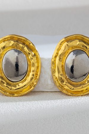 Exaggerated Oval Shiny Metal Earrings - Retro Geometric Style for Women, Chic European and American Fashion Jewelry