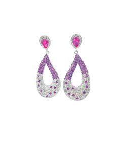 Exaggerated Pink and Green Two-Color Crystal Inlaid Silver-Plated Earrings for a Chic European American Style - Autumn/Winter 2025