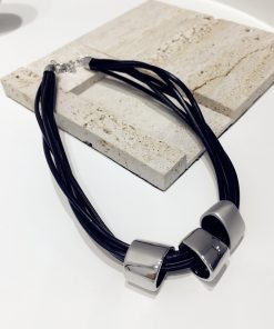 Exaggerated Punk Multi-Layer PU Leather Necklace - Matte & Glossy Geometric Clavicle Chain Accessory for Stylish Looks