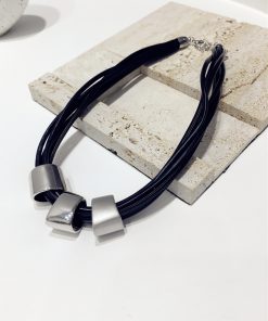 Exaggerated Punk Multi-Layer PU Leather Necklace - Matte & Glossy Geometric Clavicle Chain Accessory for Stylish Looks