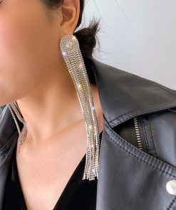 Exaggerated Rhinestone Tassel Long Earrings for Women - Trendy 2025 Drop Earrings - Fashionable European American Ear Accessories