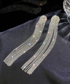 Exaggerated Rhinestone Tassel Long Earrings for Women - Trendy 2025 Drop Earrings - Fashionable European American Ear Accessories