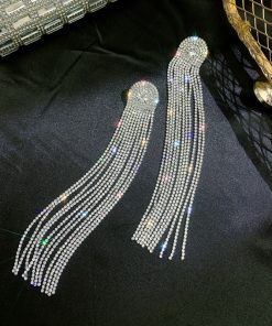Exaggerated Rhinestone Tassel Long Earrings for Women - Trendy 2025 Drop Earrings - Fashionable European American Ear Accessories