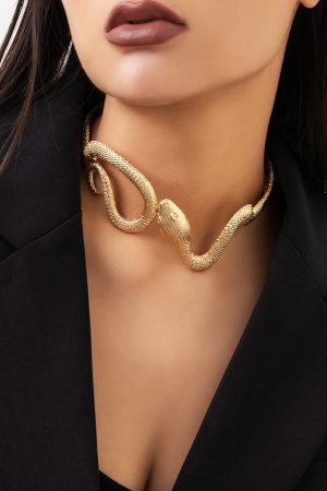 Exaggerated Snake-Shaped Clavicle Chain Necklace â€“ Bold Metal Choker for Women, European & American Fashion Statement Jewelry