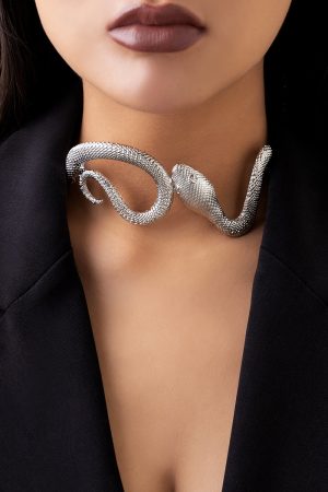 Exaggerated Snake-Shaped Clavicle Chain Necklace â€“ Bold Metal Choker for Women, European & American Fashion Statement Jewelry