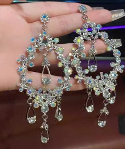 Exaggerated Tassel Water Drop Earrings for Women, Diamond-Studded Hollow Design, Elegant Bridal Jewelry for Weddings and Formal Events