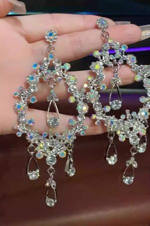 Exaggerated Tassel Water Drop Earrings for Women, Diamond-Studded Hollow Design, Elegant Bridal Jewelry for Weddings and Formal Events