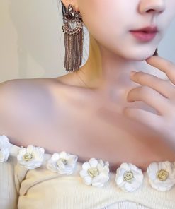 Exaggerated Vintage Tassel Earrings with Antique Bronze and Crystal Inlay â€“ Elegant Face-Slimming Design for 2025 Fashion Trends