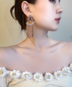 Exaggerated Vintage Tassel Earrings with Antique Bronze and Crystal Inlay â€“ Elegant Face-Slimming Design for 2025 Fashion Trends