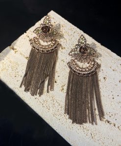 Exaggerated Vintage Tassel Earrings with Antique Bronze and Crystal Inlay â€“ Elegant Face-Slimming Design for 2025 Fashion Trends