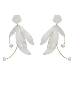 Exaggerated White Camellia Flower Earrings for Women - Romantic Acrylic Floral Ear Clips, Fairy Petal Accessories
