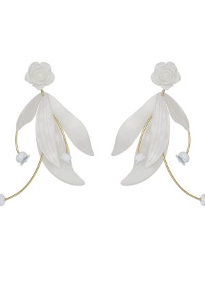 Exaggerated White Camellia Flower Earrings for Women - Romantic Acrylic Floral Ear Clips, Fairy Petal Accessories