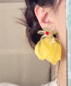 Exaggerated Yellow Flower Stud Earrings - Qi Wei Style, Unique Personality Jewelry for Vacation and Travel 2025